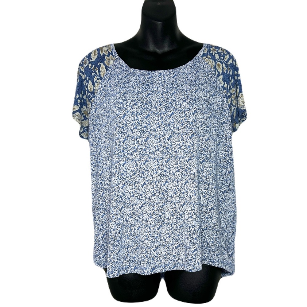 Lucky Brand Navy and Cream Patterned Blouse
